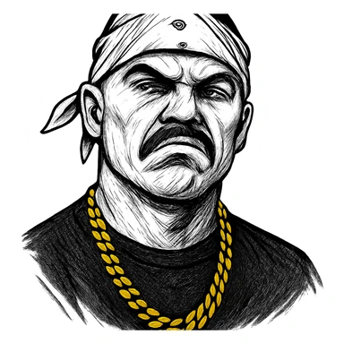 gangsta style face, white skin, gold necklace, mustache, white bandana, attitude sticker