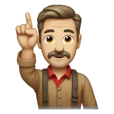 austrian painter with small square mustache and side swept flat hair wearing a light brown shirt with a red bad on one of his arms raising a hand sticker