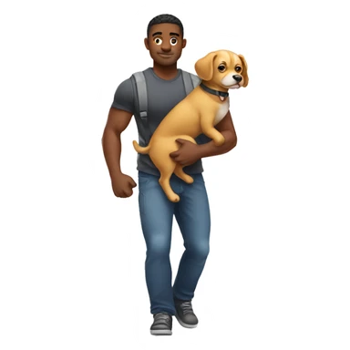 Strong guy carrying a tiny dog sticker