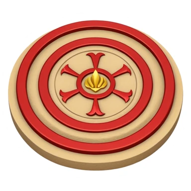 Create a circular casting sigil based off of the wizard101 balance school using base color sand and trim color red. A golden scale in the middle as a focus  sticker