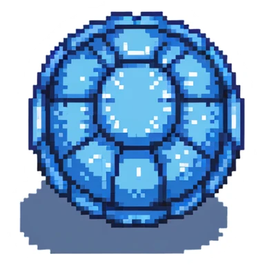 Blue digital bomb with curly blue fuse on top, round bomb body with blue highlights and details, pixel art style sticker