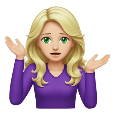 lady with long wavy blonde hair, purple top, green eyes, throwing her hands in the air crying sticker