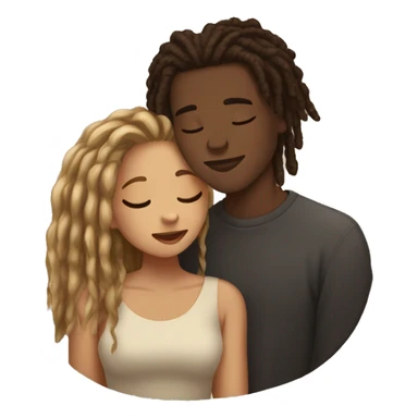 Brown skinned young man with dreadlocks and young woman with beige skin and straight dark blonde hair kissing. Closed eyes sticker
