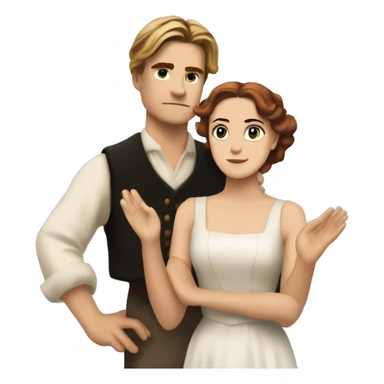 jack dawson and rose from titanic looking straight and stretches out her arms sticker