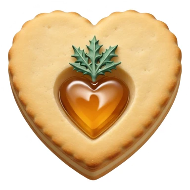 Realistic shortbread cookie in the shape of a heart with Thistle jelly middle filling and sprinkled powder sugar on top. sticker
