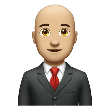 Bald muscular man in suit straight face red tie sticker