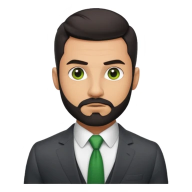 green eyes, dark short hair, muscular shoulders, big lips big nose big eyes, masculine good looking, dark beard wearing a suit buttons of the shirt open and olive skin tone  sticker