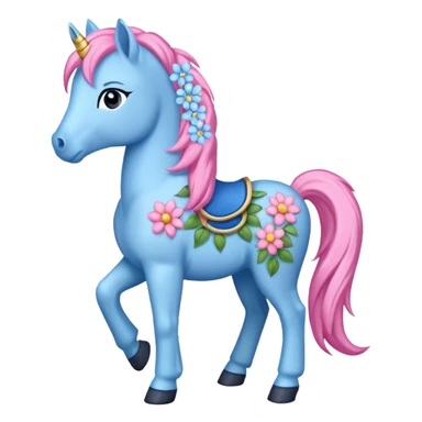 Blue pink pony with flowers standing  sticker