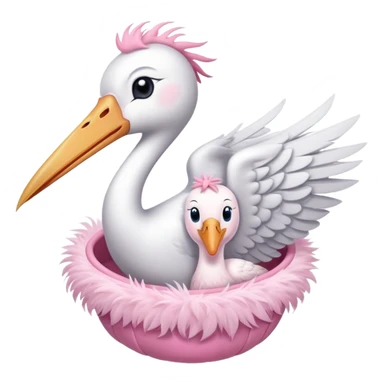 stork flying with a baby in a pink bundle sticker