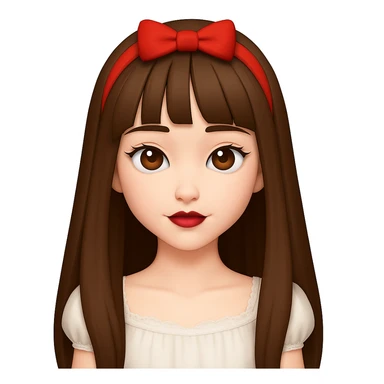 Make the girl's straight brown hair longer, reaching to the chest, keep all other features the same. The original style is emoji style, so maintain the emoji look in the edit. sticker