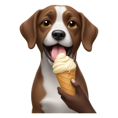 Dog eating ice cream and holding a dog sticker