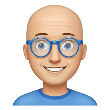 homme, chauve sur le dessus, lunettes rondes bleu, sourire, barbe rasée très courte sticker
