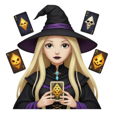 dark witch girl with long blonde hair and Tarot cards sticker