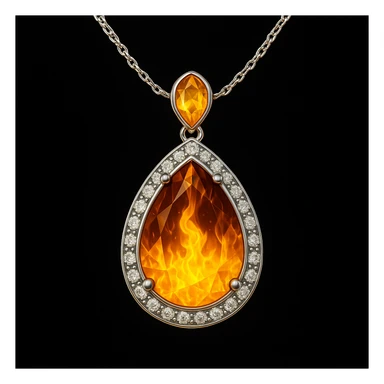 Add a yellow fiery light to the teardrop ruby pendant, representing transformation and rebirth sticker