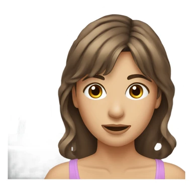 pretty woman washing face. With brown hair and waves, and bangs under the eyebrows sticker