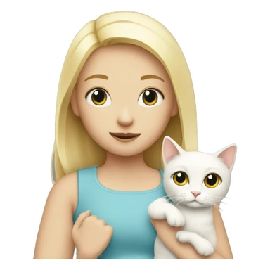Blonde girl holding white cat sticker