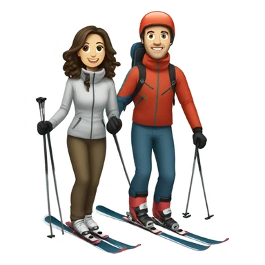 Brunette wife and husband skiing  sticker