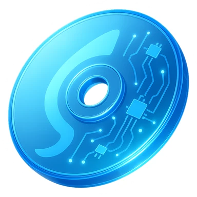 A minimalist CD disc with abstract pattern, glowing effect, blue color sticker