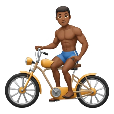 Black big men without shirt riding an old small bike sticker