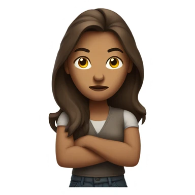 woman with long brown hair angry face arms crossed sticker