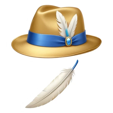 A gold fedora emoji with a blue band and a white feather sticker