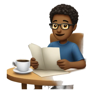 A boy reading at a coffee table with a cup of coffee next to him sticker