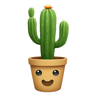 Cactus in a plant pot with a smiley face sticker