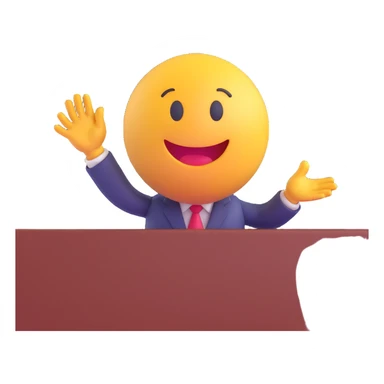 3D smiley emoji, round shape, student giving presentation, red color, confident face sticker