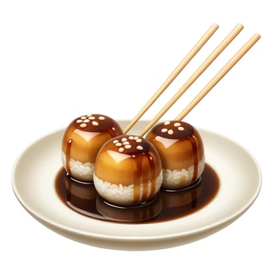 Mitarashi dango with shiny soy sauce glaze drizzled over white rice sticker