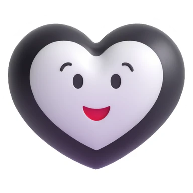 Chanel-inspired elegant heart, glossy, black and white, 3D emoji style sticker