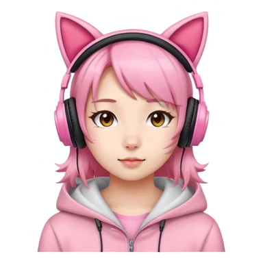 Cute Japanese girl wearing pink cat ear headphones sticker
