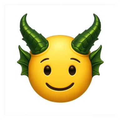 yellow face with green dragon horns emoji, digital illustration sticker