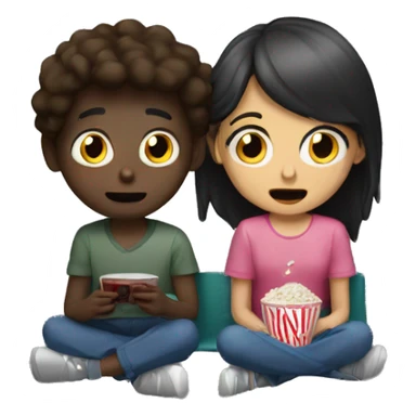 Boy and girl watching scary movie sticker