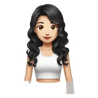 taiwanese girl with long black wavy hair wearing a white crop top sticker
