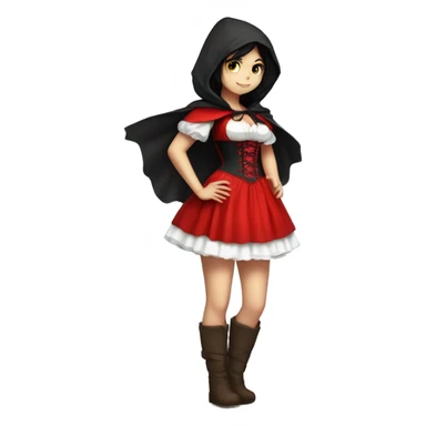 Little Red Riding Hood straight black hair corset and dress full body pose non-chibi sticker
