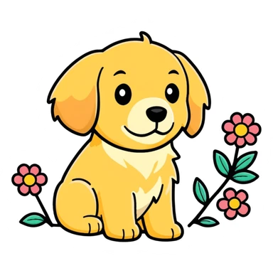 Golden retriever, flower stitch sticker