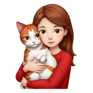 girl with brown hair с рыжим и белым котом обнимается sticker