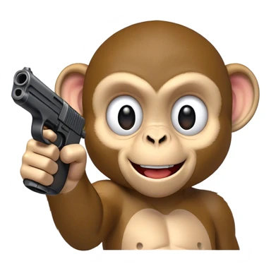Monkey smiling while pointing a fake gun directly at the camera sticker