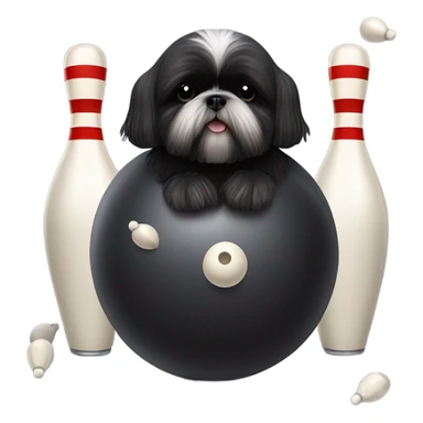 All Black shih tzu bowling, bowling ball and pins sticker