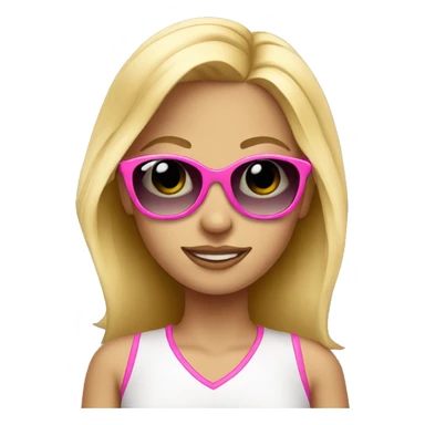 Pretty blonde girl with sunglasses wearing pink sticker