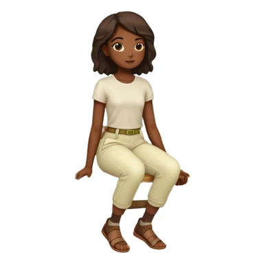 Green oak trees african girl sitting on bench wearing cream pants sticker