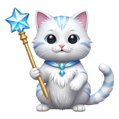 a 3d mascot of cat holding a ,magic want sticker