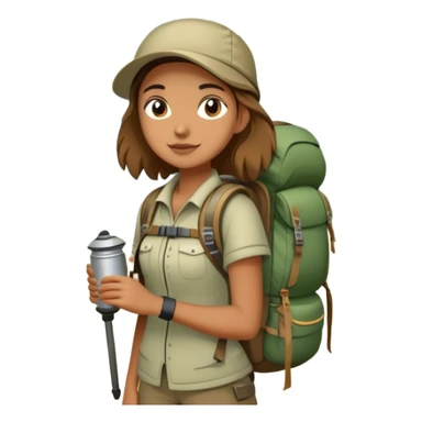Girl with hiking backpack and camping gear in forest, Melissa Backwoods sticker