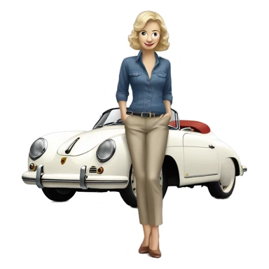 porsche 356 speedster with woman  sticker