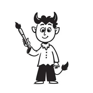 doodle style demon with a paintbrush sticker