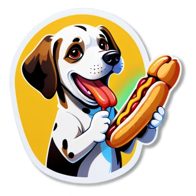 Dog eating a hot dog  sticker