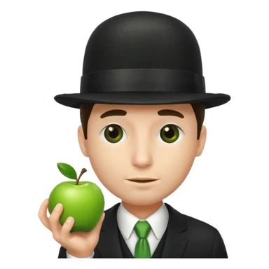 homme en costume chapeu melon aven avec une pomme verte qui cache son visage  sticker