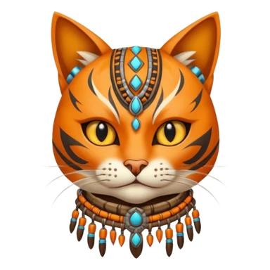 cat, wear tribal shaman cloth, half face cyberborg sticker
