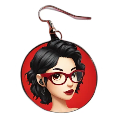 Punk female earrings glasses,red and black short hair, sticker