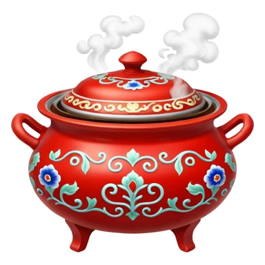 hotpot, traditional Asian style, ornate pot, lots of steam, vibrant colors sticker